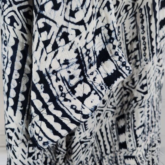 Tienda Ho Oversized Silk Midi Lagenlook Dress Navy Tribal Graphic Print Tunic - Picture 5 of 16